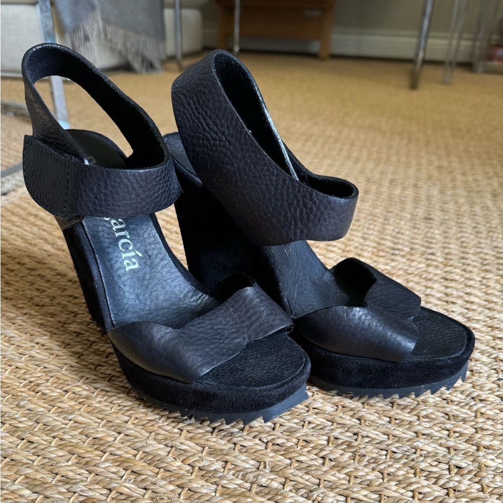 Black suede and leather Pedro Garcia platform heels, size 37.5 (US7)